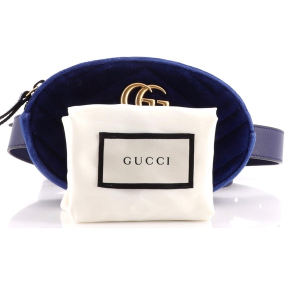 BRAND NEW Gucci GG Marmont Belt Bag Matelasse Cobalt Blue Velvet with Dustbag - Picture 2 of 13